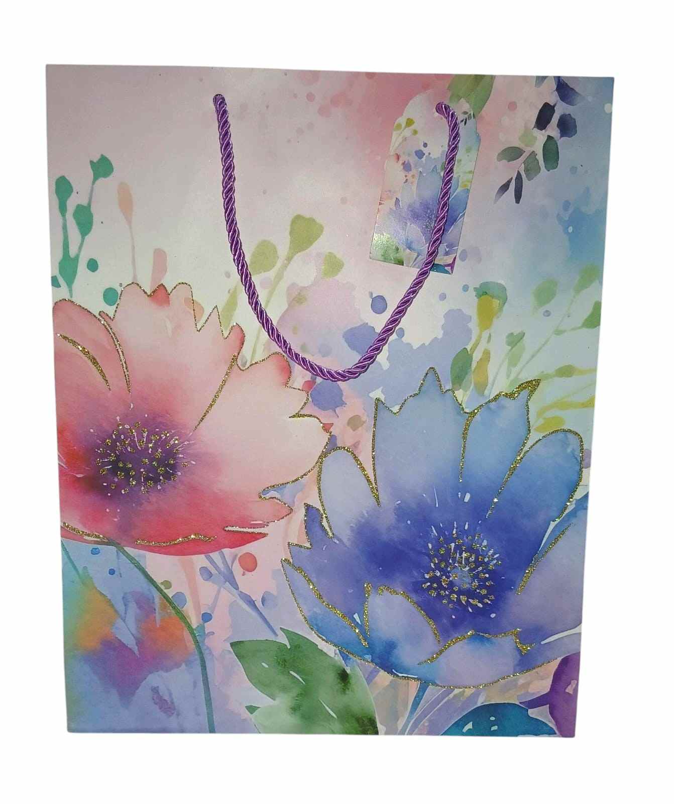 SACOLA FLORES C/GLITTER 32X26X12CM